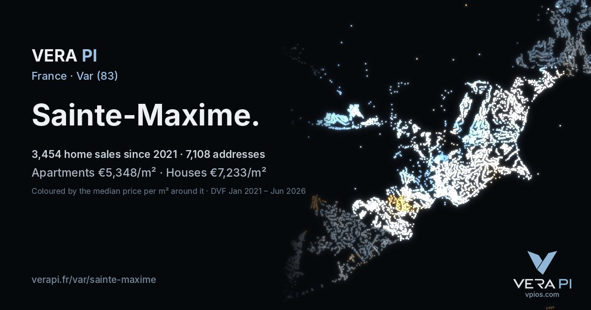 Panne D, Sainte-Maxime at night – every parcel coloured by the prices around it, the street's own parcels lit